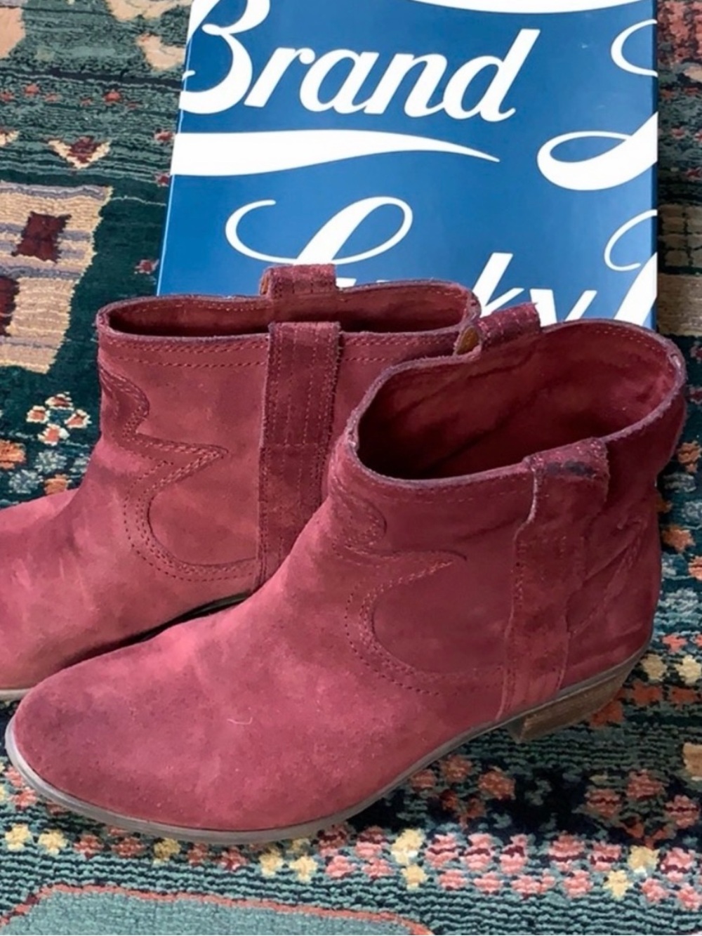 LUCKY BRAND Boots Suede Leather Wine Red Size 7.5